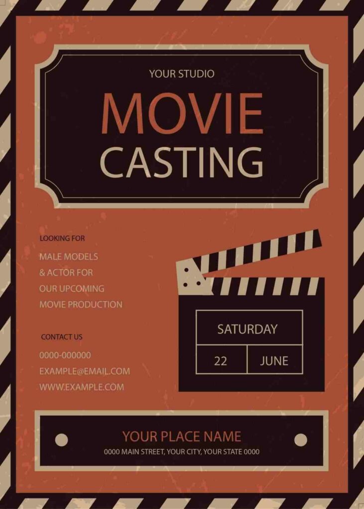 A sample movie audition flyer. https://wakacast.com