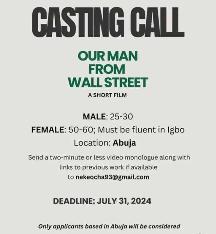 Casting Call - Our Man From Wall Street - https://wakacast.com